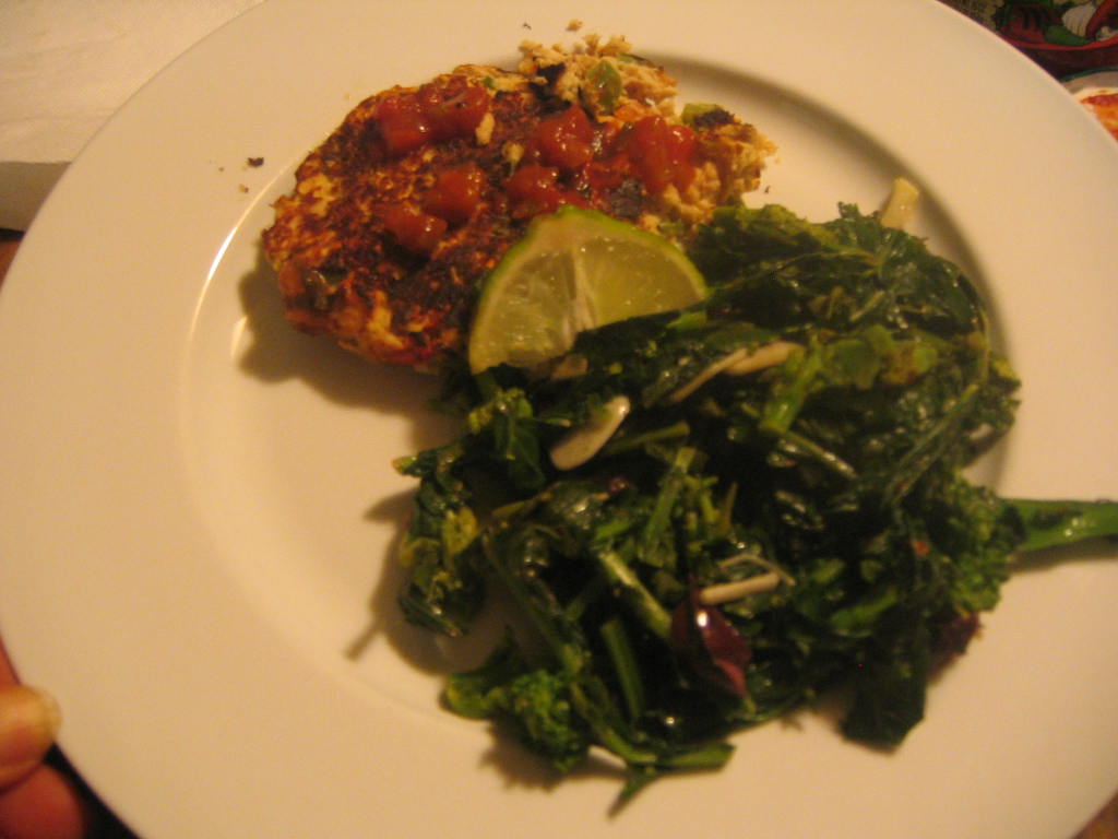 Tende Salmon Patty with Broccoli Rabe