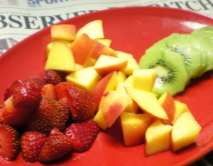 Fruit for two: Strawberries, Kiwi, and Peaches