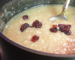 Cream of Rice in the making: 1/4 cup Cream of Rice, Cinnamon, 1 TBS Quick Cinn/Apple Oats, Craisins