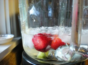 Water (12 oz) + 3 small strawberries + A slice of Kiwi