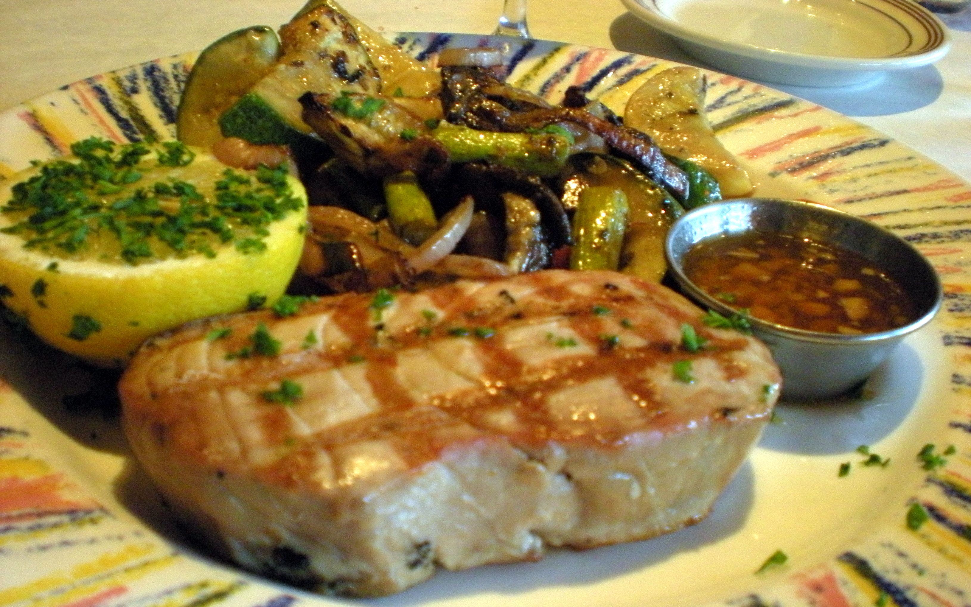 Grilled Tuna with Sweet Chile Sauce served with Grilled Veg.