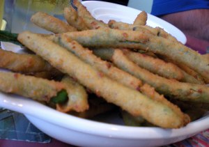 Onion battered green beans served with a chipotle ranch dip.
