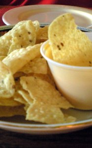 Crisp tortillas were brought out with a smooth pepper dip.