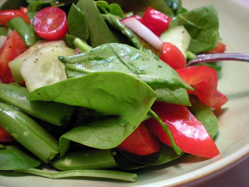 Baby spinach salad with Newman's Own Lite Balsamic Dressing